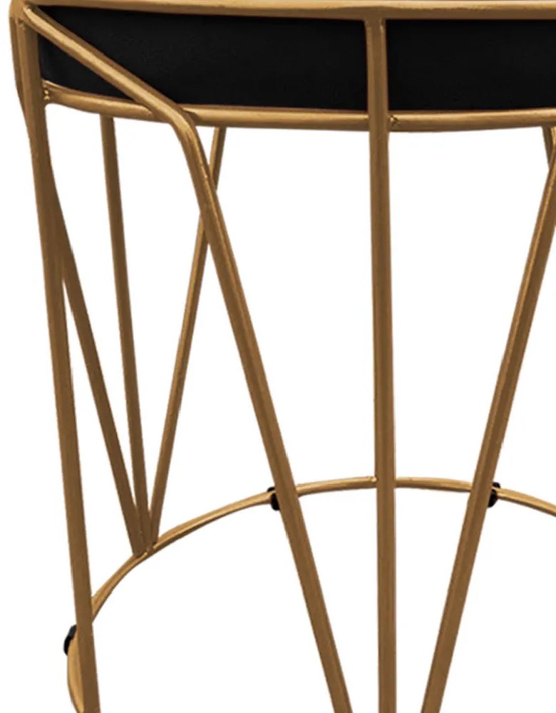 Puff Multiuso com Mesa Babu 2 em 1 Suede Preto Base Dourado - D'Rossi