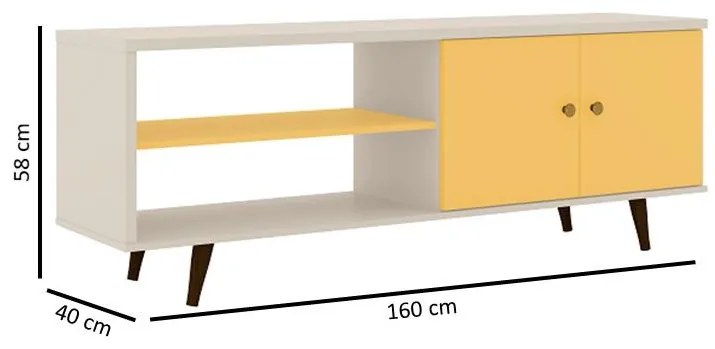 Rack Retro para Tv até 48 Polegadas Off White/Amarelo