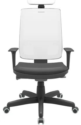 Cadeira Office Brizza Tela Branca Com Encosto Assento Vinil Preto Autocompensador Base Standard 126cm - 63434 Sun House