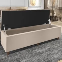 Recamier Baú Estofado King 193cm Horus Veludo Bege Z04 - Mpozenato