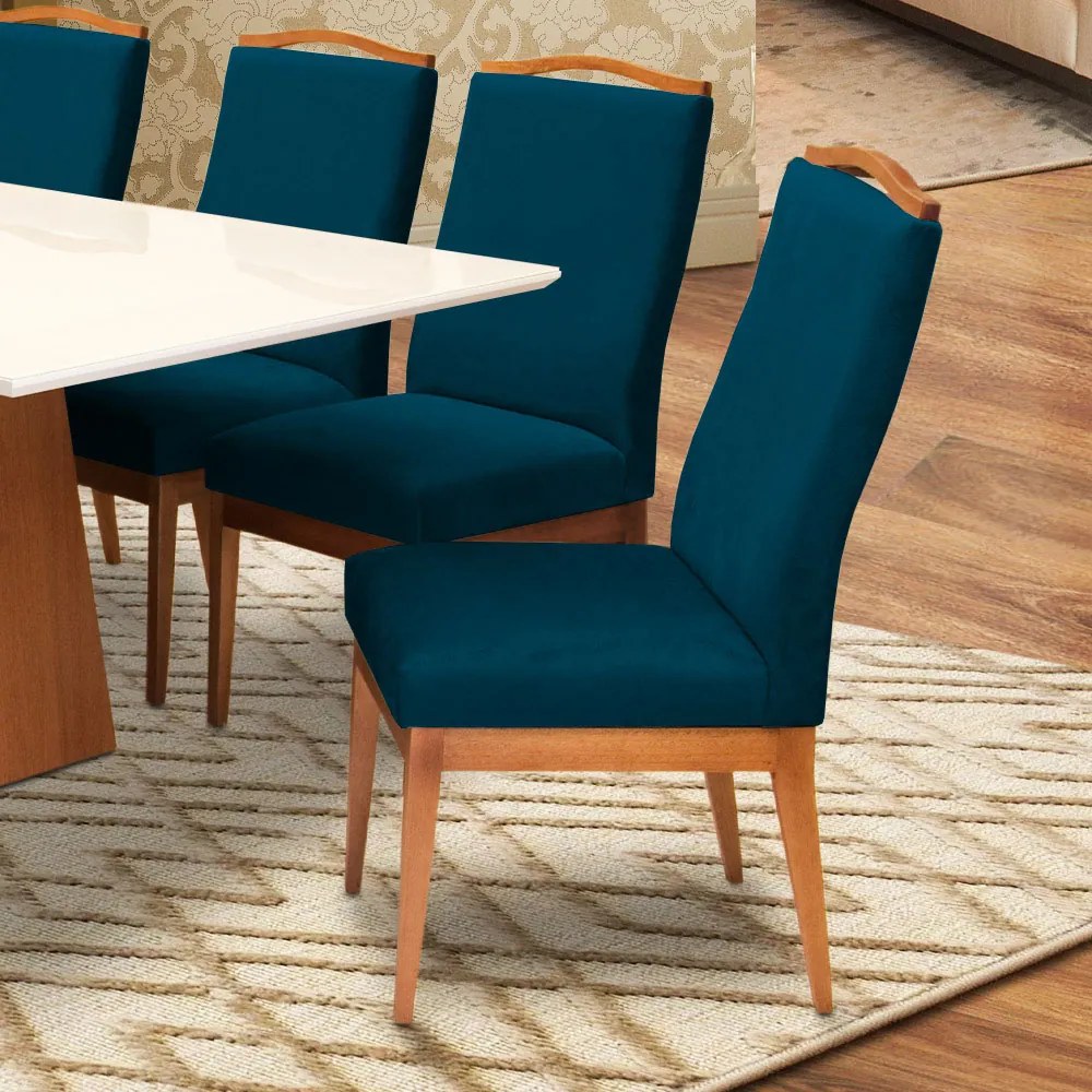 Conjunto 8 Cadeiras Decorativa Lara Veludo Azul Marinho
