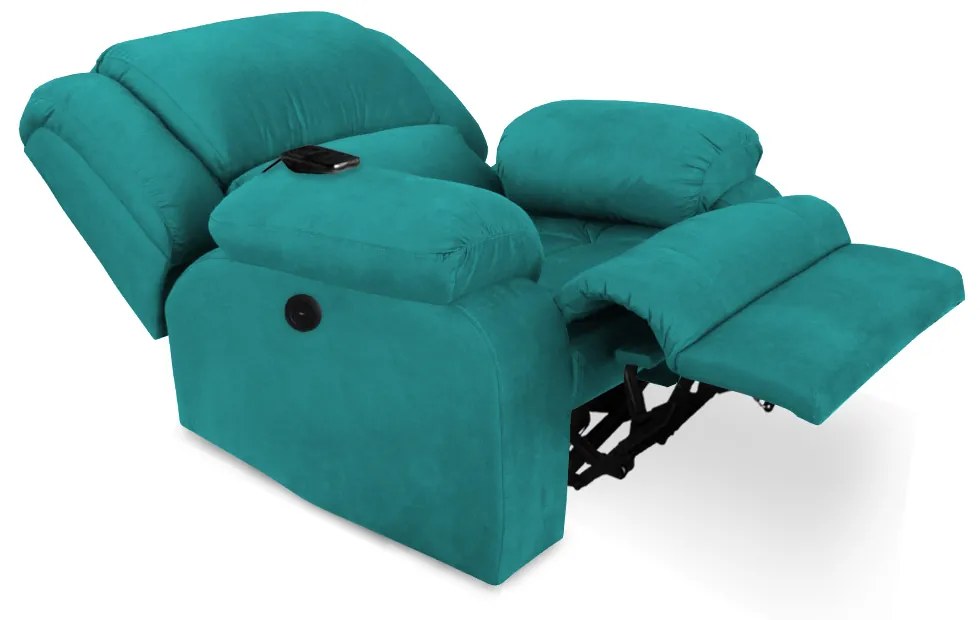 Poltrona Decorativa Magnum Reclinável Elétrica com Massagem Suede Azul Tiffany
