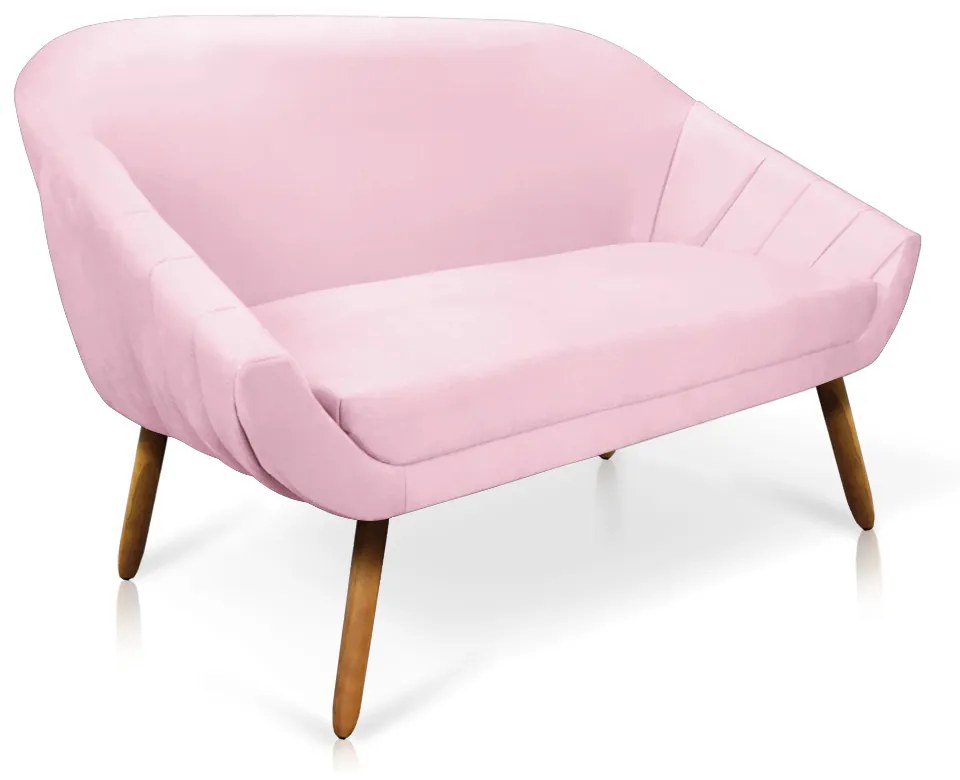Kit 01 Namoradeira 02 Lugares e 01 Poltrona Giratória Giovana Suede Rosa Bebê Base Madeira MM30 - D'Rossi