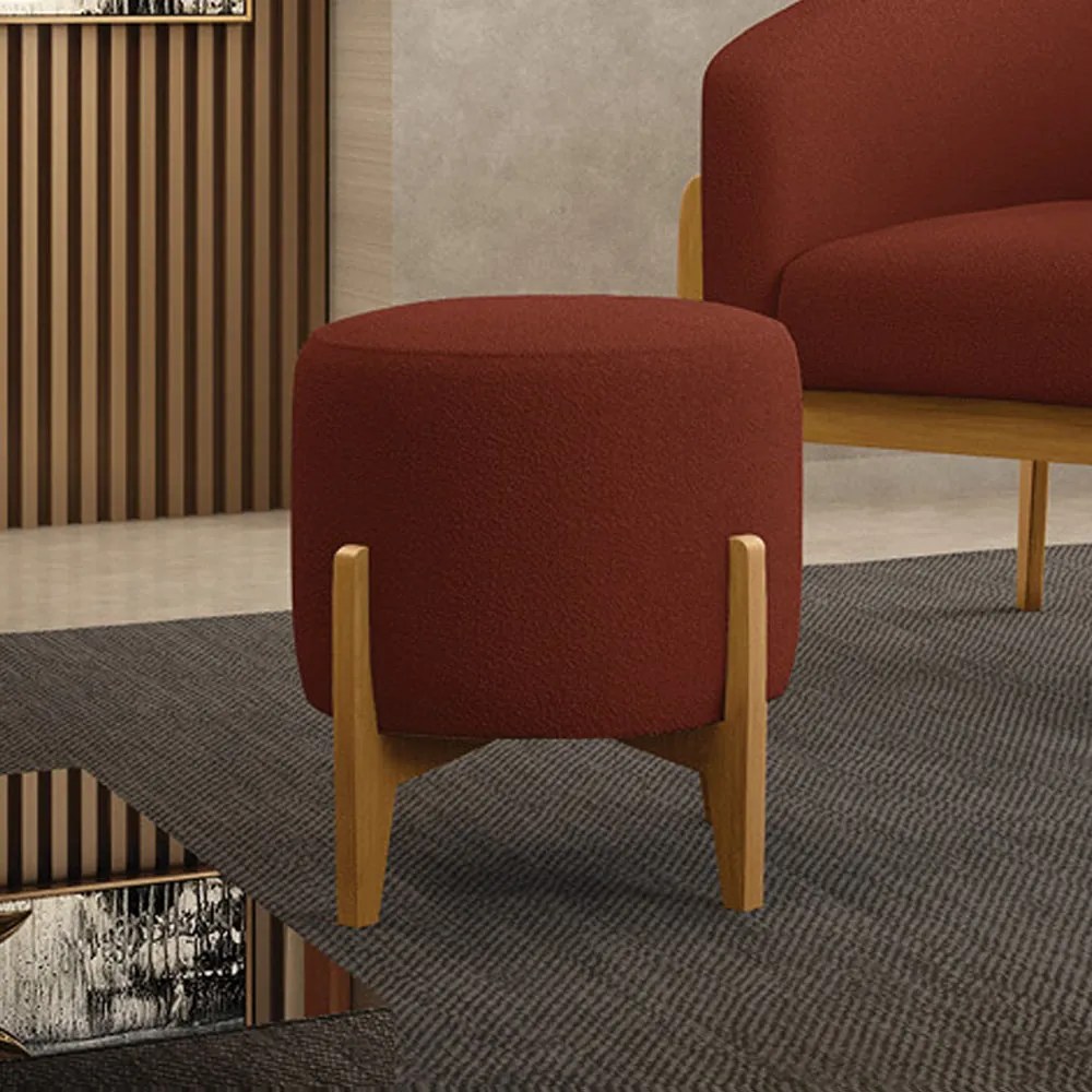 Puff Banqueta Decorativo Base Madeira Stella Bouclê Terra P01 - D'Rossi