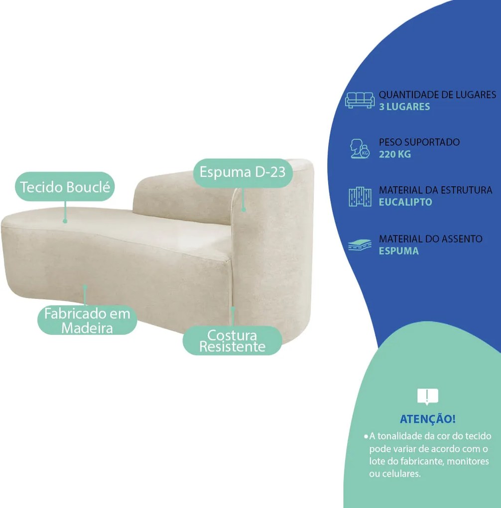 Kit Divã Recamier Orgânico França 160cm Lado Esquerdo e Poltrona Amore Bouclé