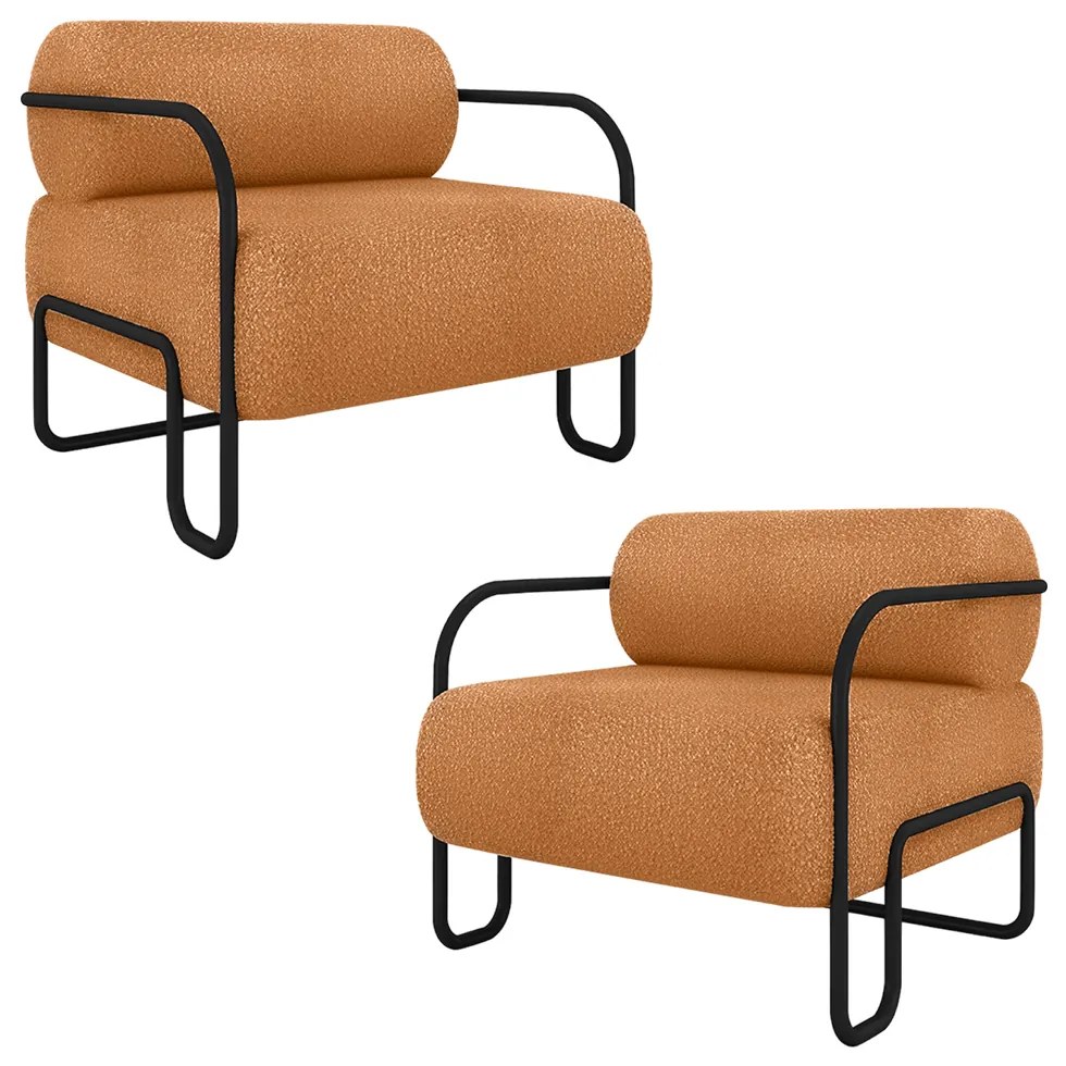 Kit 2 Poltronas Decorativas Sala de Estar Polatsk Base Industrial de Ferro Bouclê Terracota G33 - Gran Belo