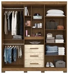 Guarda Roupa Casal 4 Portas e Espelho Eldorado Castanho Wood - Moval