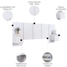 Cabeceira Cama Queen 220cm e Mesas Laterais Ohana Branco A05 - Mpozena