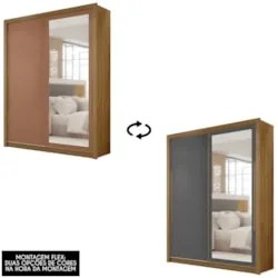 Guarda Roupa Solteiro Flex Com Espelho Dubai Nature/Camarim - Vila Ric