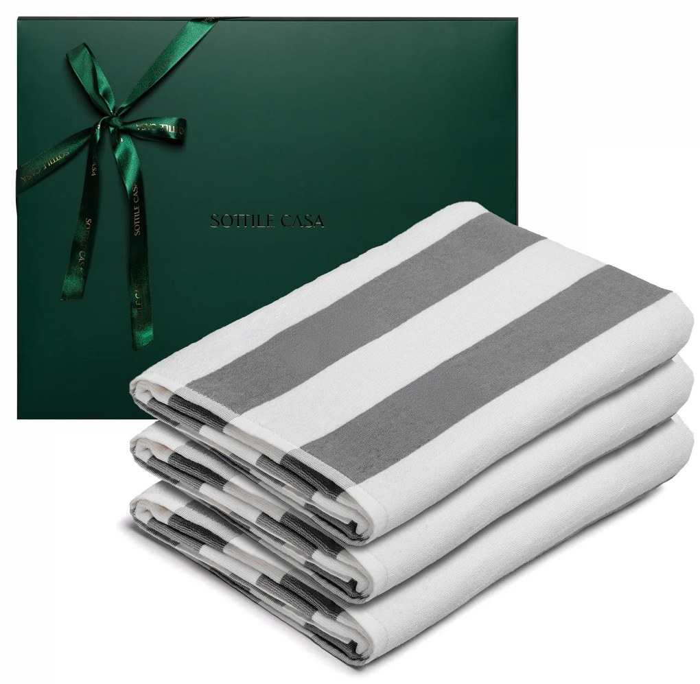 Kit 3 Toalhas de Piscina Sottile Casa Capri c/ Caixa De Presente Verde- Cinza Cinza