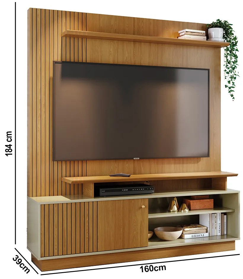 Estante de TV 65 Pol 160cm Sala de Estar Quirel M20 - D'Rossi - Cumaru e Opala