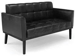 Sofá Namoradeira e 2 Poltronas Base Madeira Preto Ana Sintético PU Pre