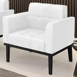 Poltrona Decorativa Base Madeira Preto Ana Sintético PU Branco - Ibiza