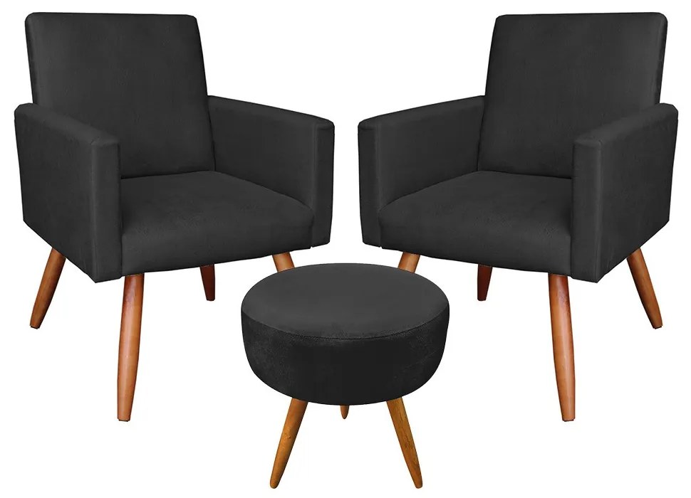 KIT 02 POLTRONAS COM 01 PUFF LARISSA SUE - Preto