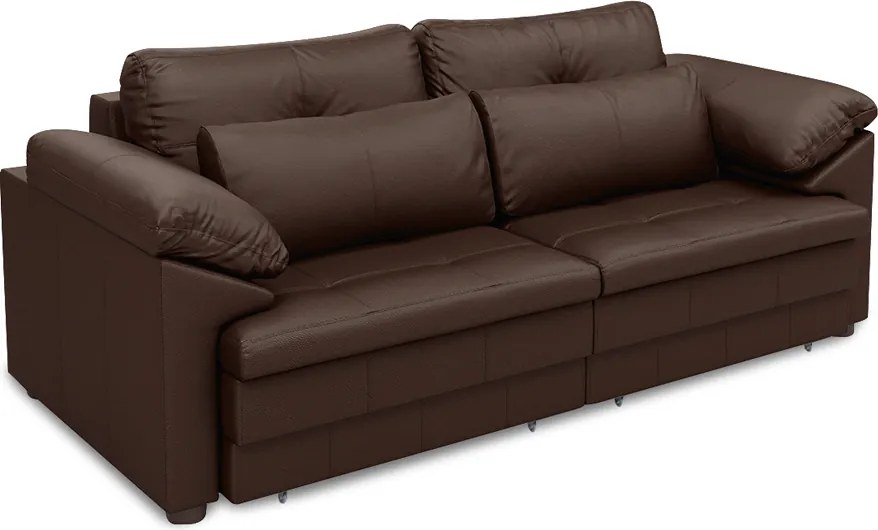 Sofá Retrátil Manual Sala de Estar Nolan Bipartido 215cm Conforto Premium em Couro Marrom Brilho G58 - Gran Belo