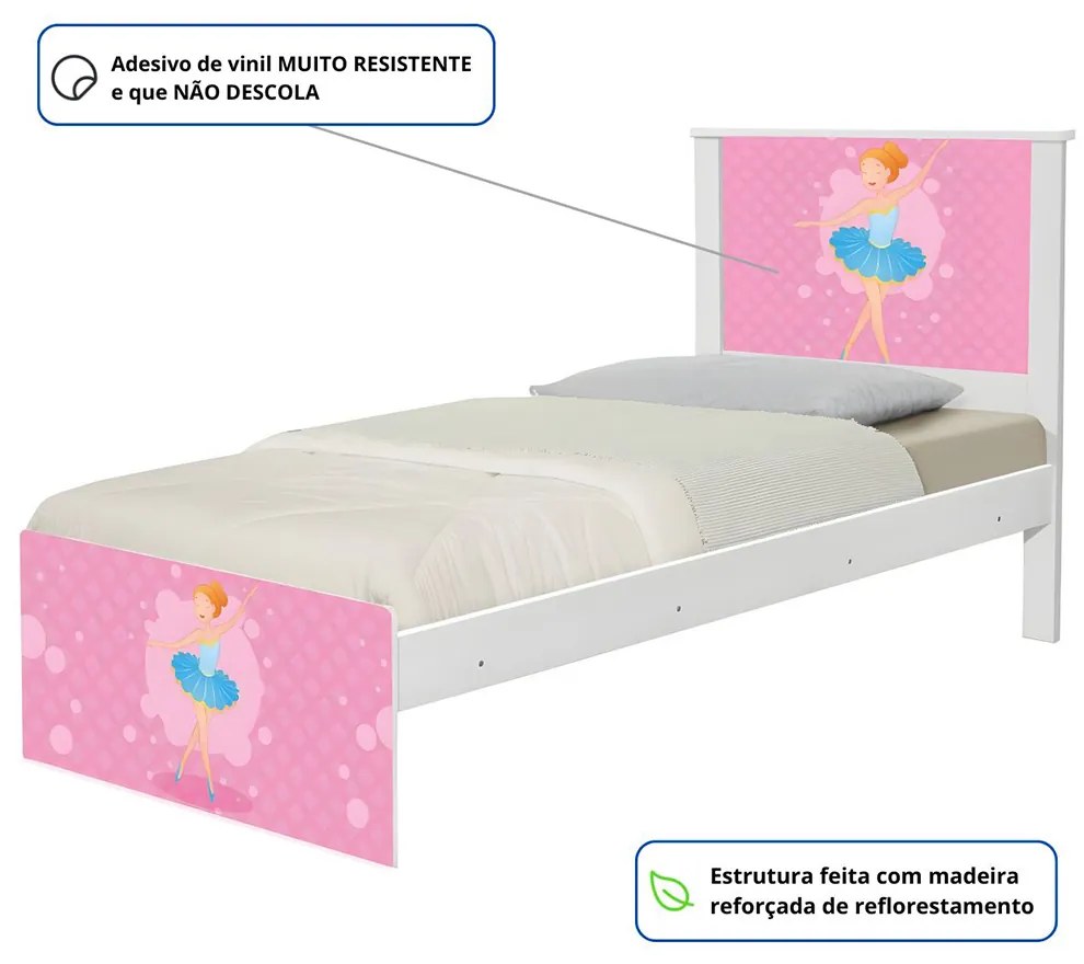 Cama Solteiro Infantil 195x96cm para Quarto Personagens K02 - D'Rossi - BAILARINA CLÁSSICA