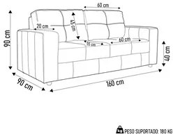 Sofá Living 2 Lugares para Sala de Estar 160cm Licci L07 Couro Preto -