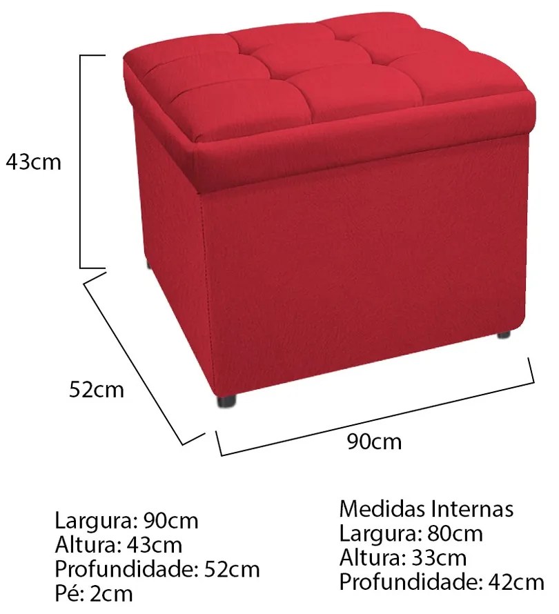 Calçadeira Copenhague 90 cm Solteiro Suede Vermelho - ADJ Decor