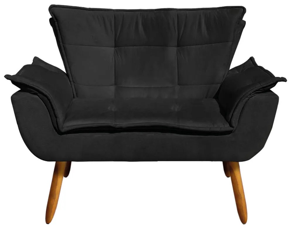 Sofá Namoradeira e Poltrona Giratória MM30 Opala Suede D03 - D'Rossi - Preto