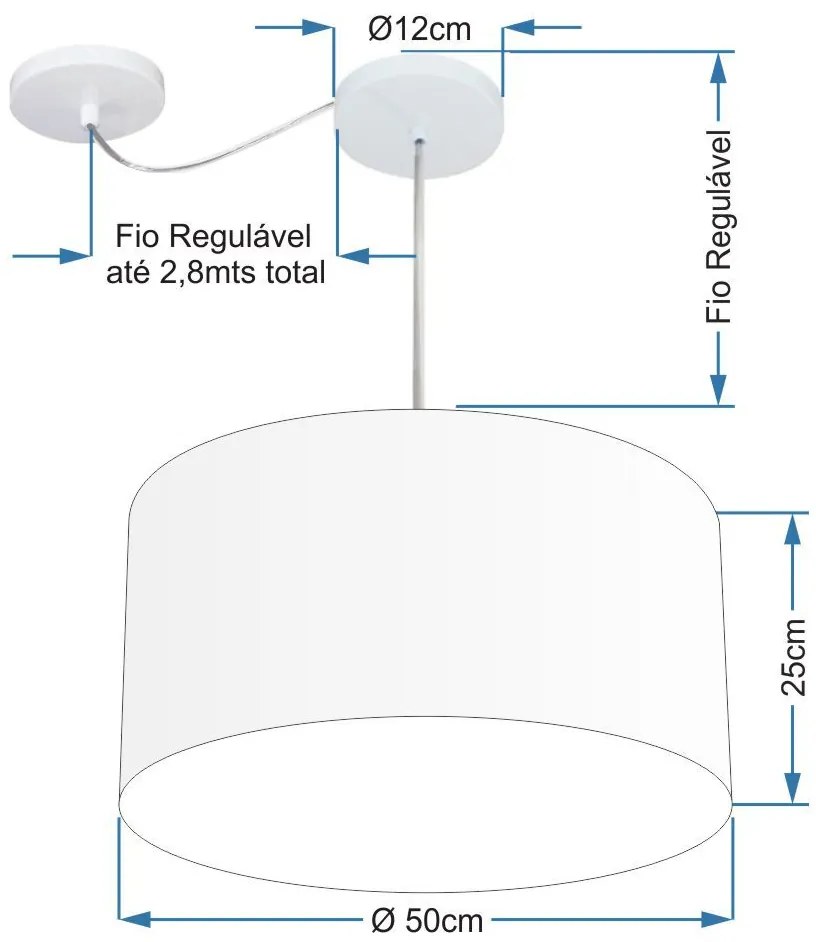 Lustre Pendente Cilíndrico Com Desvio Md-4230 Cúpula em Tecido 50x25cm Algodão Crú - Bivolt