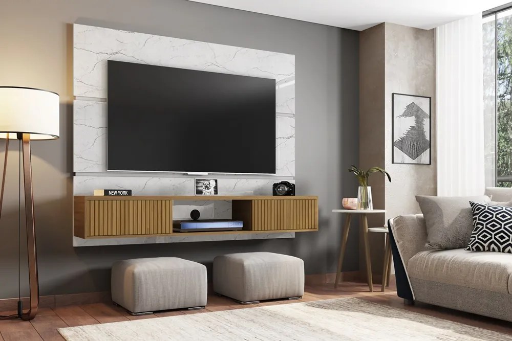 Painel Para TV Âmbar Carrara/Cinamomo/Ripado– Móveis Bechara
