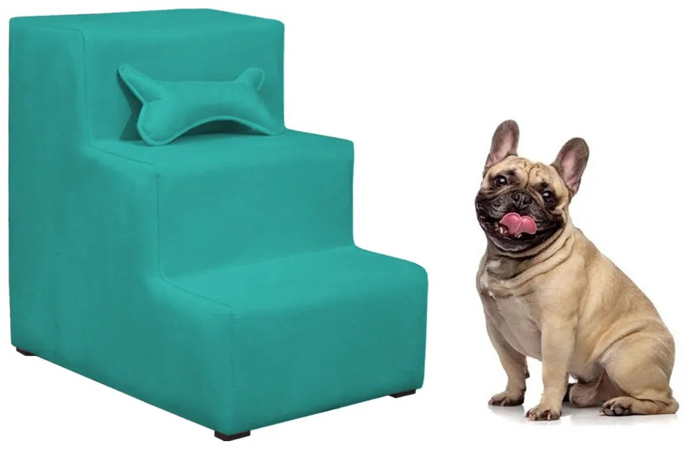 Escada Pet 3 Degraus Almofadada Suede Várias Cores - Azul Tiffany
