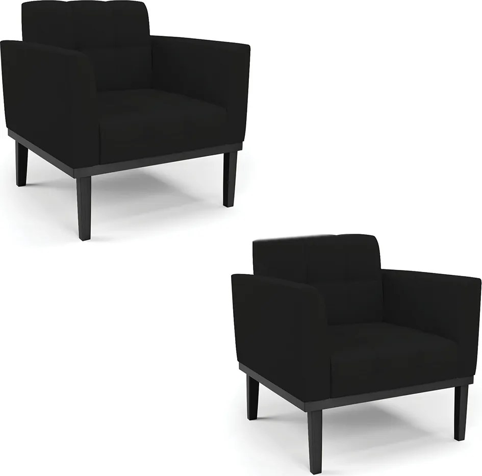 Kit 2 Poltronas Decorativas Karen Pés Fixo em Madeira Preto Linho Preto G19 - Gran Belo