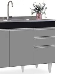 Balcão Gabinete 120cm 3 Portas 2 Gavetas Michigan Preto/Cinza - Lumil