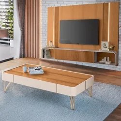 Painel Para TV 85 Pol Vivaz e Mesa de Centro Alane H01 Off White/Cinam