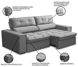 Sofá Retrátil Reclinável 3 Lugares 180cm Blanches F05 Veludo Prata - M