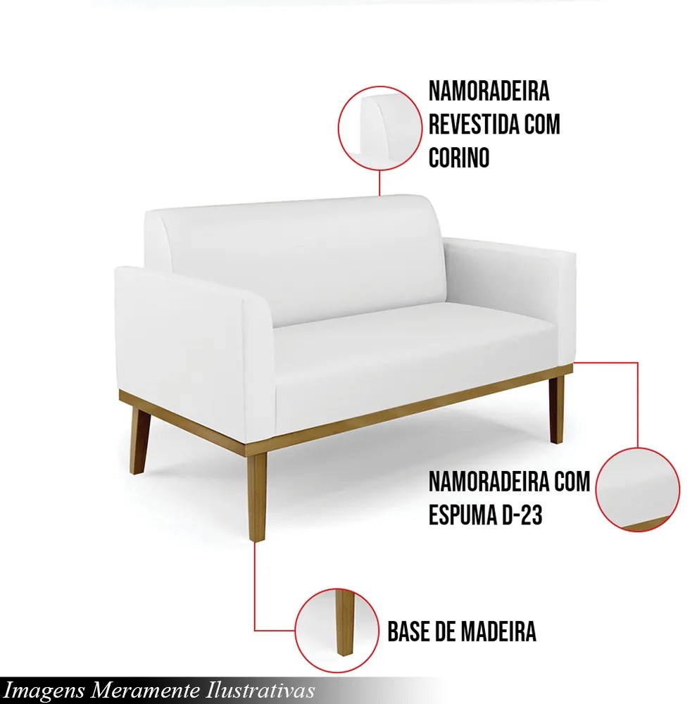 Poltrona Namoradeira Decorativa Isabella Pés Fixo em Madeira Castanho PU Branco G19 - Gran Belo
