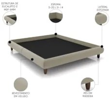 Cama Casal Base Box 193x203cm Pés Madeira Cold Z37 Veludo Bege - Mpoze