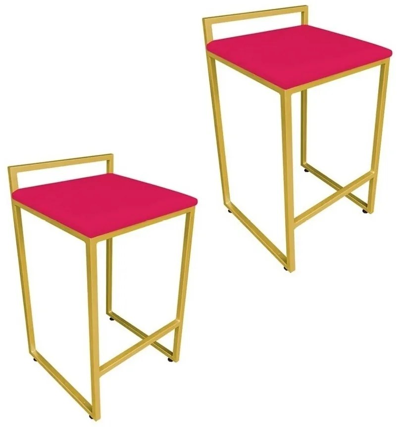 Conjunto 02 Banquetas Pietra Suede Base Dourado D03 - D'Rossi - Vermelho