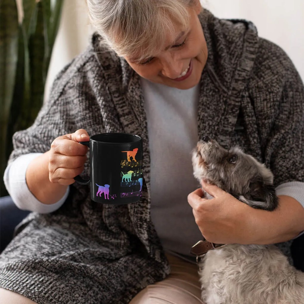 Caneca Cachorro Musical Arco Iris Dog Lover Preta
