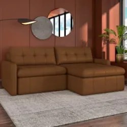 Sofá Retrátil 3 Lugares Para Sala 224cm Elios Couro Telha Z55 - Mpozen