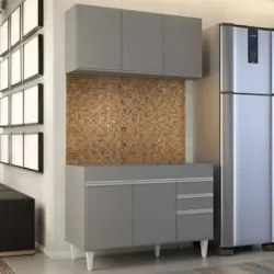 Armário Cozinha e Balcão Para Pia 120cm Michigan Cinza      - Lumil