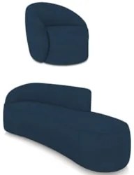 Sofá 4 Lugares 220cm Wendi e Poltrona Steve Boucle Azul I01 - Mpozena