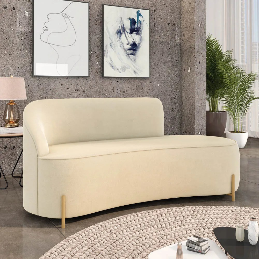 Sofá 3 Lugares Orgânico 180cm Pé Dourado Morgan Suede D03 - D'Rossi - Bege