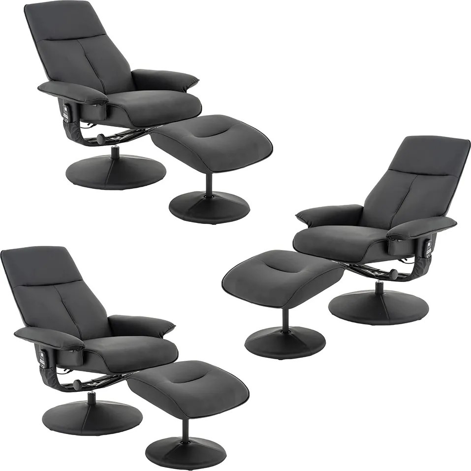 Kit 3 Poltronas de Massagem Arizona Giratória com Apoio de Pés e Reclinável Pu Preto G56 - Gran Belo