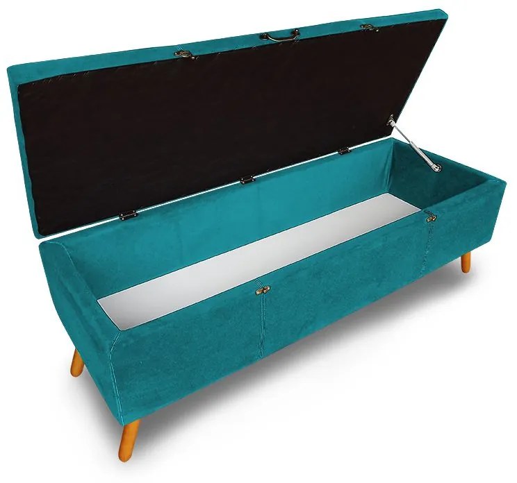 Calçadeira Baú Casal 140cm Caribe Pés Palito Suede Turqueza - Sheep Estofados - Azul claro