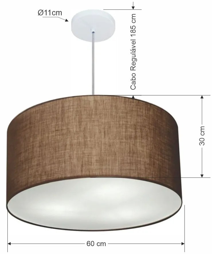 Lustre Pendente Cilíndrico Md-4101 Cúpula em Tecido 60x30cm Café - Bivolt