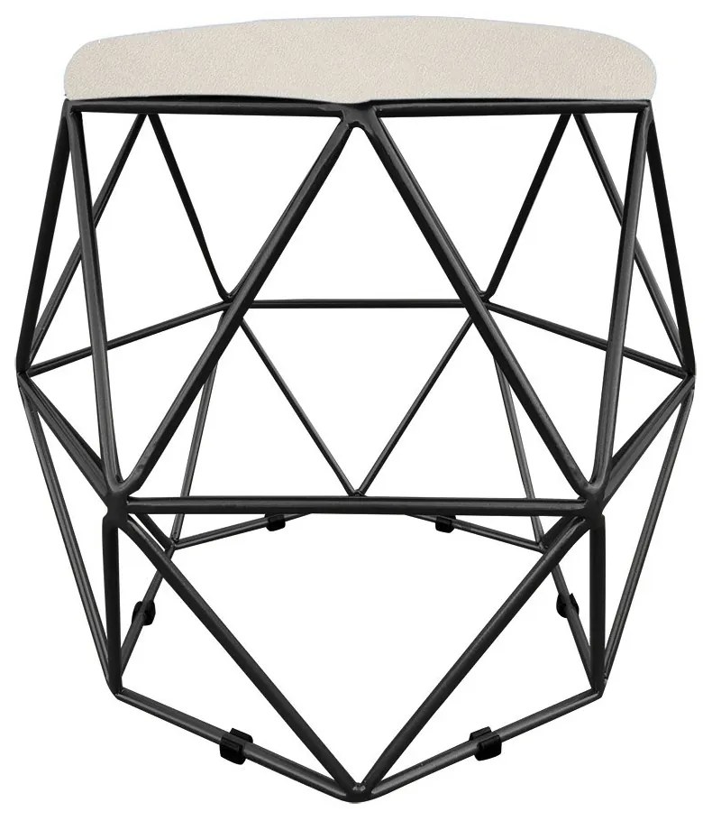 Puff Aramado Hexágono Decorativo Industrial Preto com Suede D03 - D'Rossi - Bege