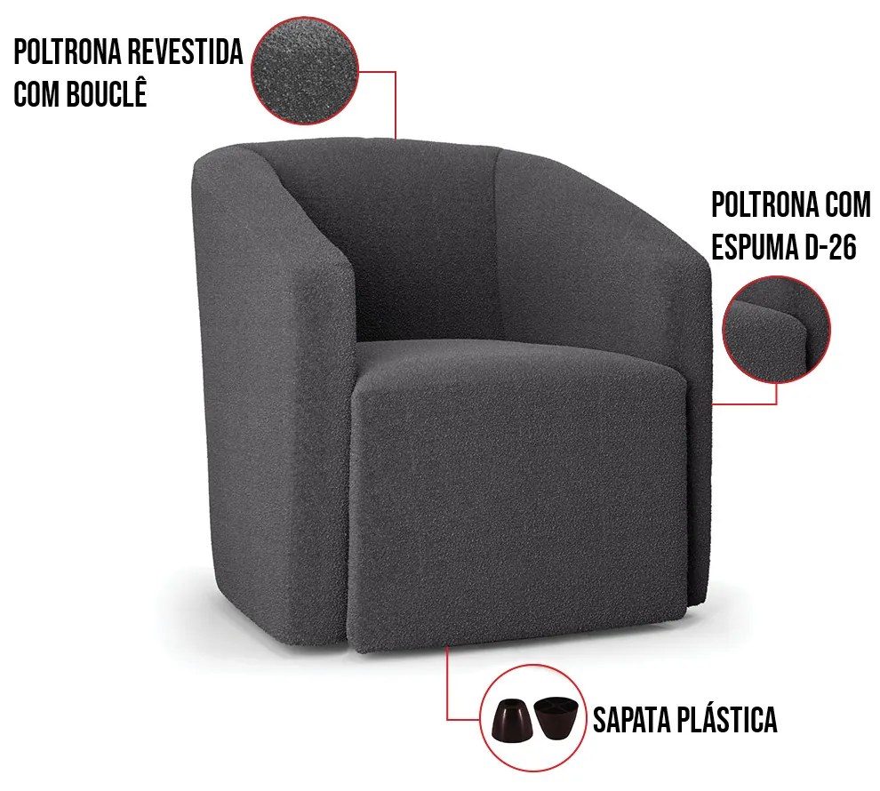 Poltrona Decorativa Orgânica Kit 2 Stella Max Bouclê D03 - D'Rossi - Grafite