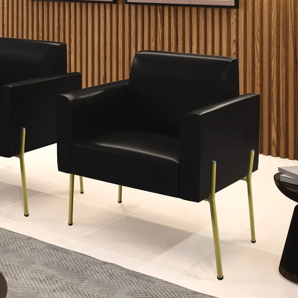 Poltrona Pé de Ferro Dourado para Sala Marisa Corano - Preto
