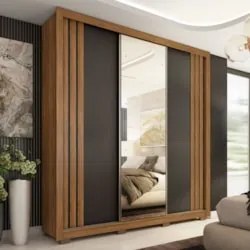 Guarda Roupa Casal 210cm Com Espelho Moly Flex D02 Nude/Preto - Mpozen