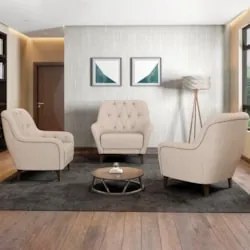 Poltrona Decorativa para Sala de Estar com Capitonê Pietà Z32 Linho Cr