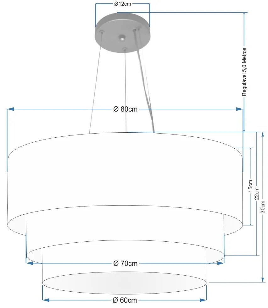 Lustre Pendente Triplo Cilíndrico Md-4133 Cúpulas em Tecido 80x70x60cm Rustico Bege - Bivolt