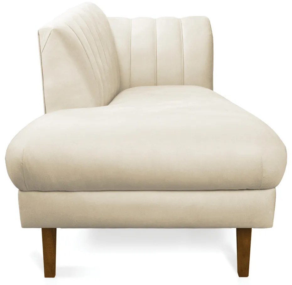 Divã Recife Veludo Bege 165 cm Pés Chanfrado Castanho - D'Rossi