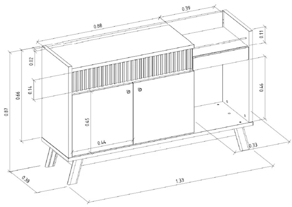 Buffet Aparador Decorativo Modric Detalhe Ripado 133cm Freijo/Off White G77 - Gran Belo