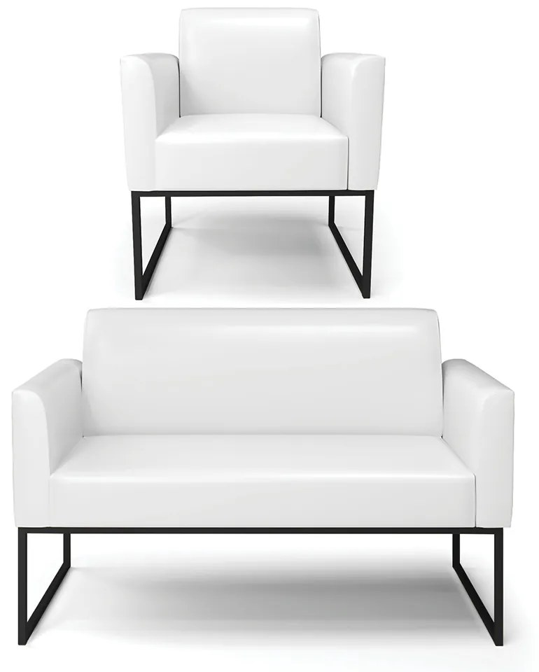 Sofá Namoradeira com Poltrona Base Industrial Preto Marisa Corano D03 - D'Rossi - Branco